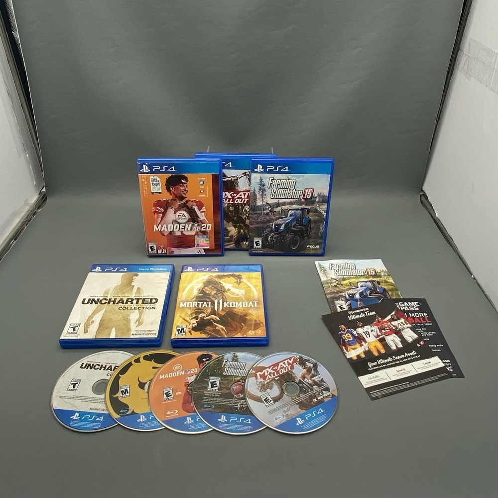 PS4 Game Lot‎ of 5 - Mortal Kombat 11 Uncharted Collection Madden 20 MX vs ATV